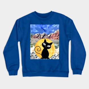 Black Cat shining in the desert Crewneck Sweatshirt